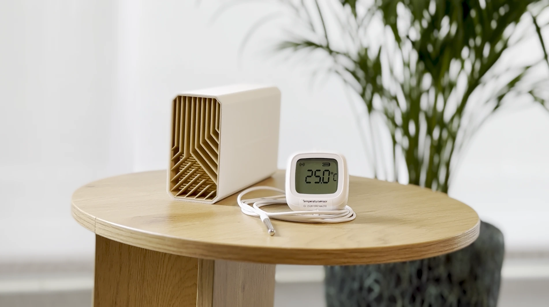INTUENS Box und Temperatursensor mit Fühler auf einem Tisch